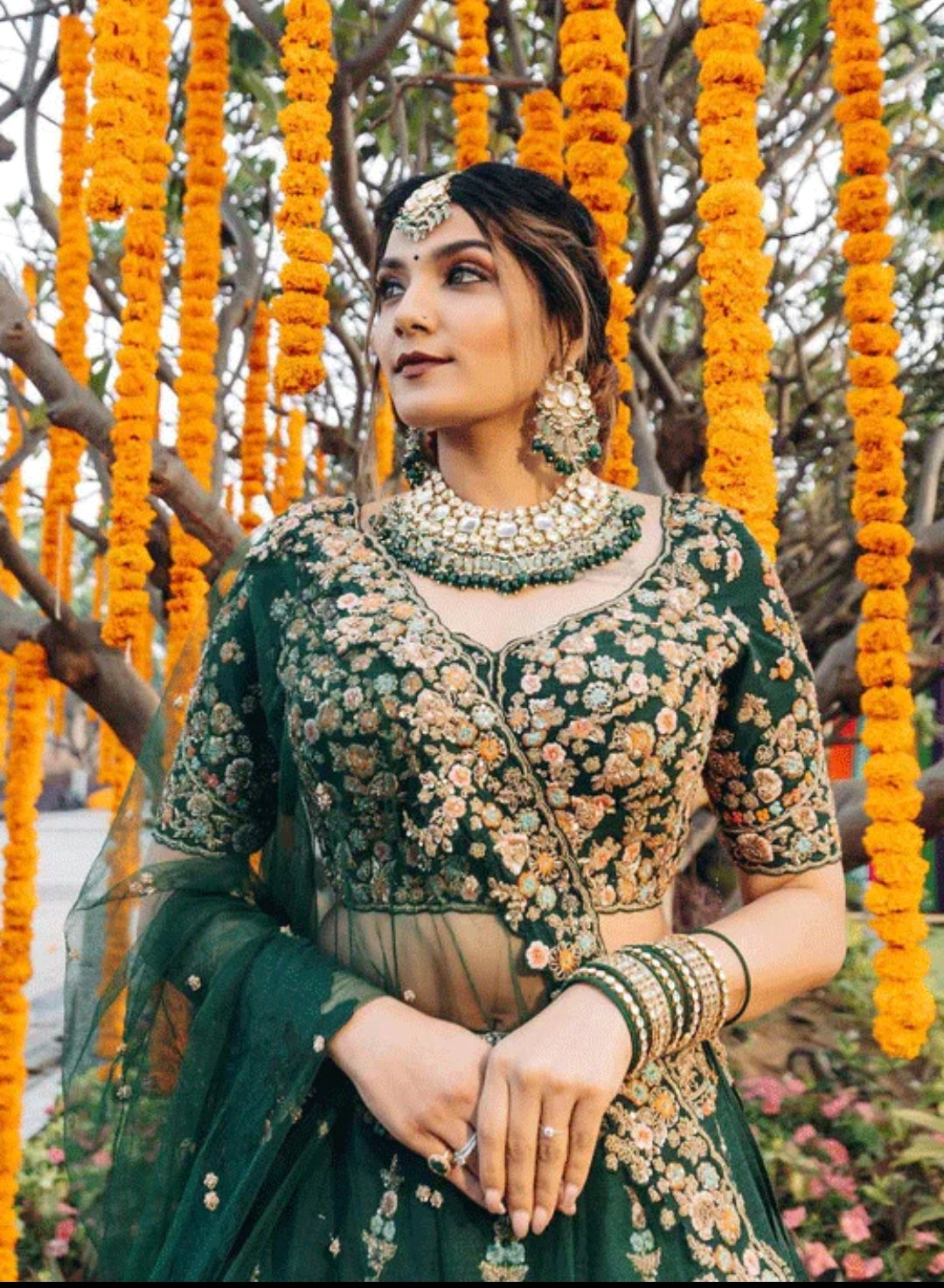 Fair Dark Green Art Silk Designer Bridal Wear Lehenga Choli