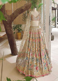 Elegant Beige Silk Mirror Work Bridal Wear Lehenga Choli