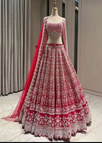 Glorious Blood Red Silk Bridal Wear Lehenga Choli