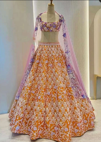 Nice Dark Mustard Silk Bridal Wear Lehenga Choli