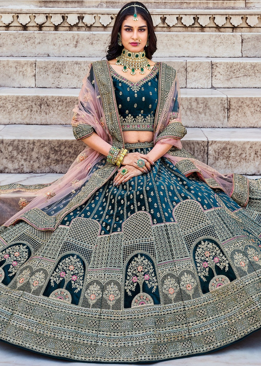 Photogenic Sea Blue Color Silk Bridal Wear Lehenga Choli