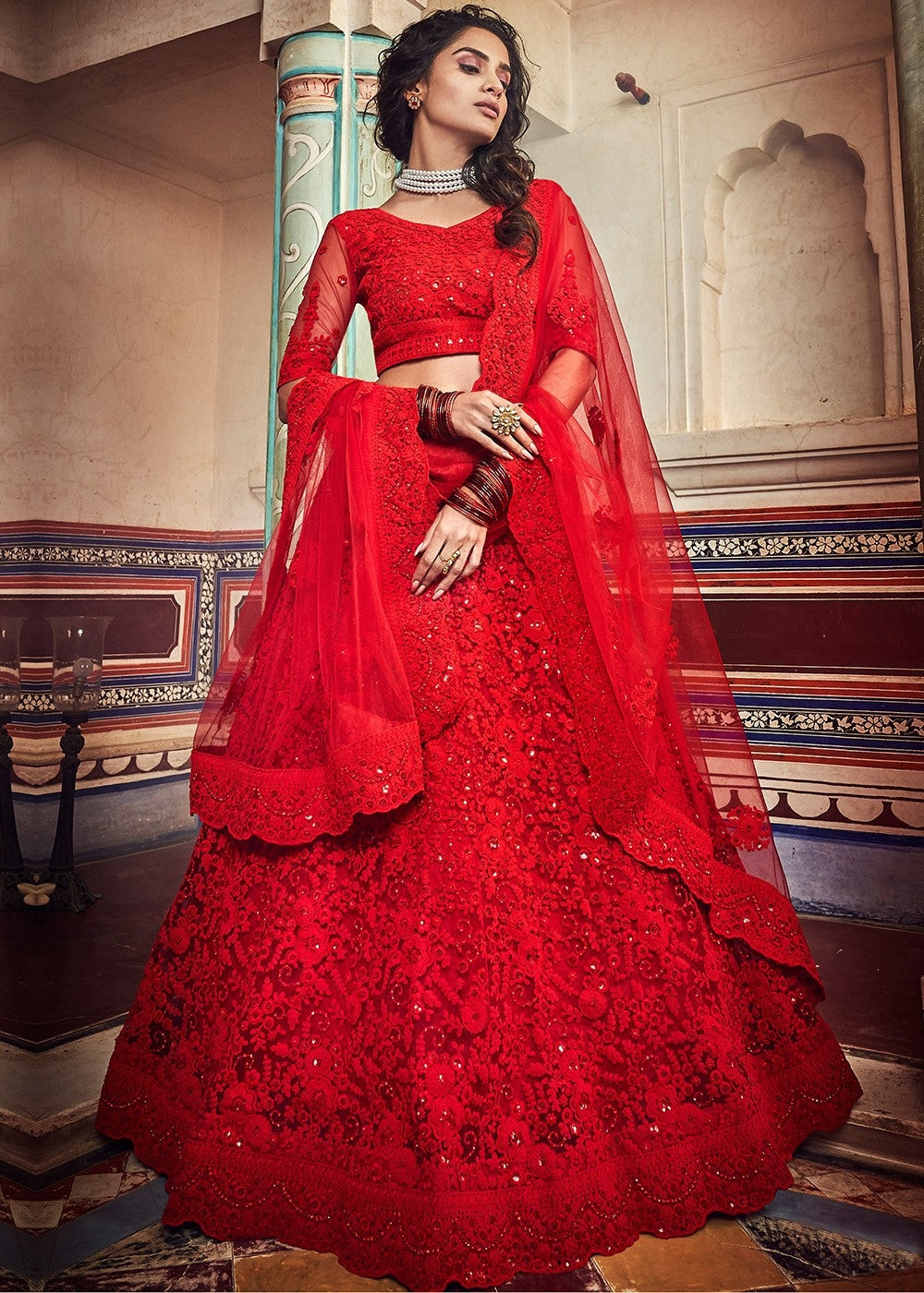 Cute Red Color Premium Net Bridal Wear Lehenga Choli