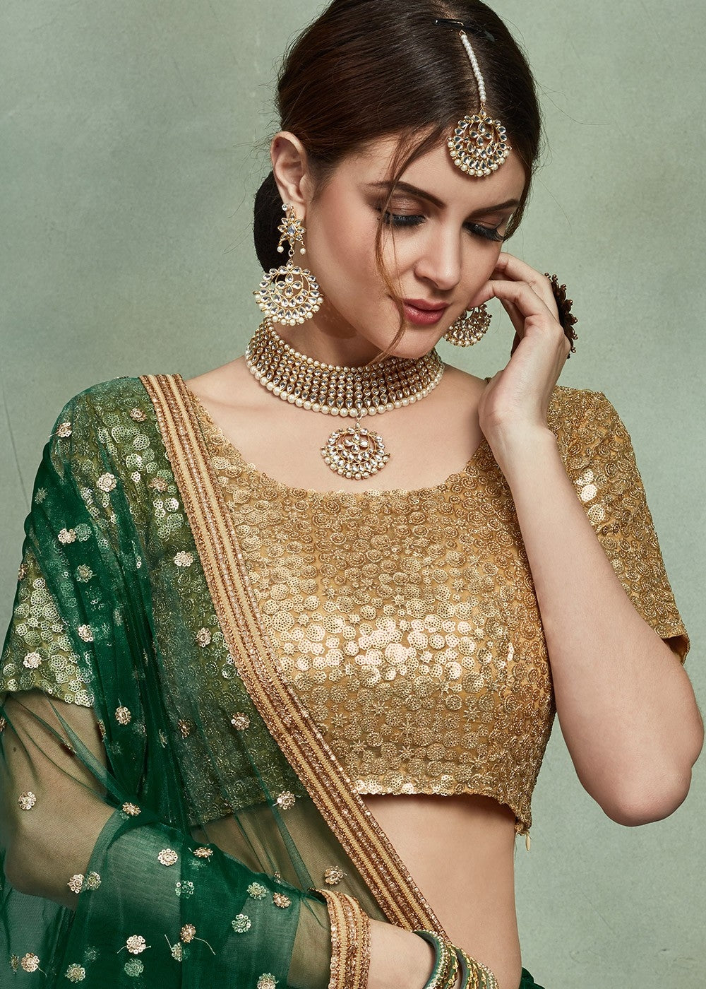 Exquisite Dark Green Color Organza Wedding Wear Lehenga Choli