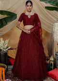 Alluring Marron Net Fabric Bridal Wear Lehenga Choli