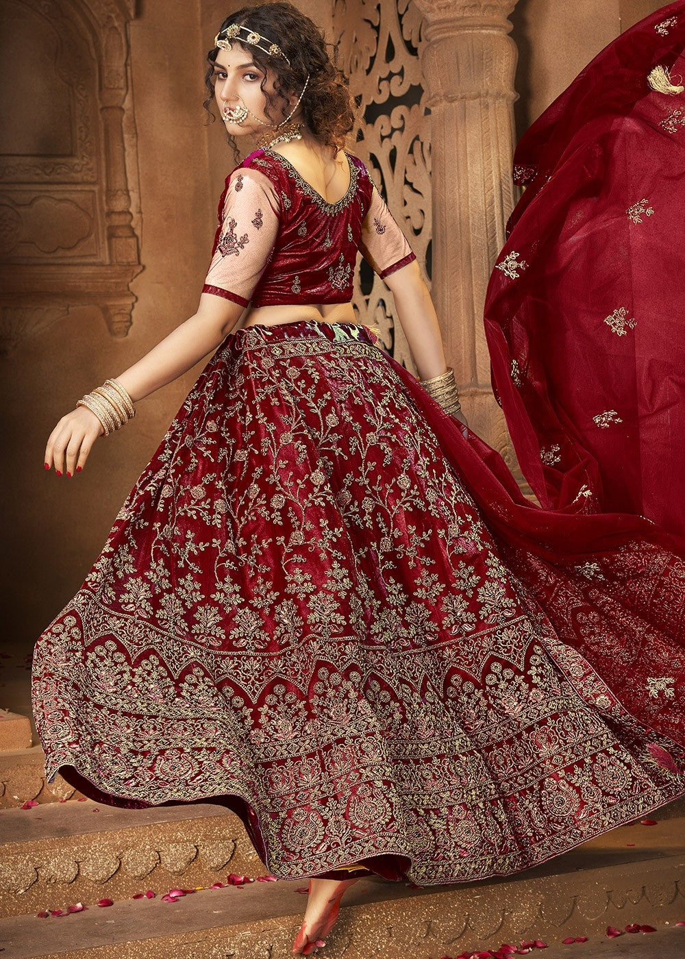 Beautiful Maroon Shimmer Silk Fabric Bridal Wear Lehenga Choli