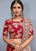 Stunning Red Color Raw Silk Party Wear Lehenga Choli