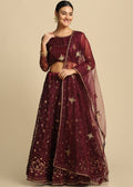 Exquisite Maroon Color Net Festival Wear Lehenga Choli