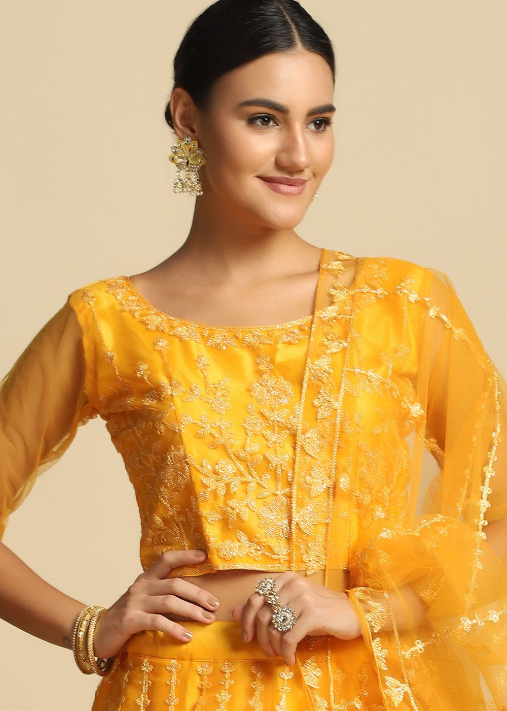 Beaut Gold Color Net Festival Wear Lehenga Choli